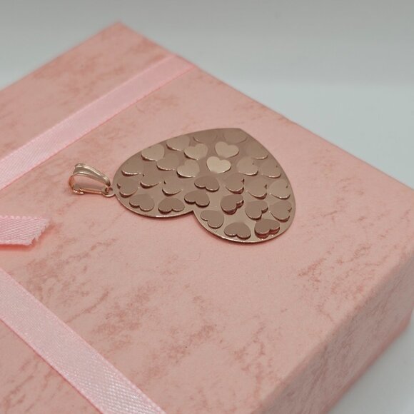 Sterling Silver 925 Rose Gold Plated Confetti Heart Pendant - Picture 3 of 11